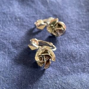 Vintage Silver Colored Rose Clip-on Earrings